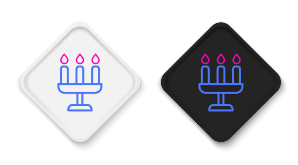 线烛台与三个烛台图标孤立在白色背景上。色彩斑斓的轮廓的概念。向量图片下载