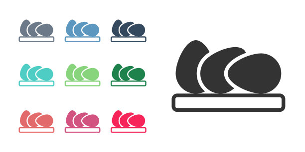 黑色鸡蛋图标孤立在白色背景上。设置图标丰富多彩。向量图片下载