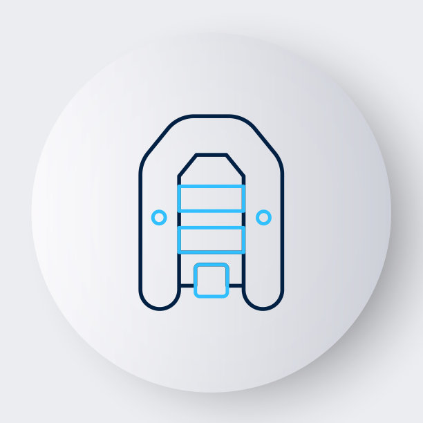 线充气船与舷外马达图标孤立在白色背景上。色彩斑斓的轮廓的概念。向量图片下载