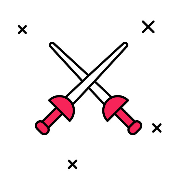 填充轮廓击剑图标孤立在白色背景。运动设备。向量图片下载