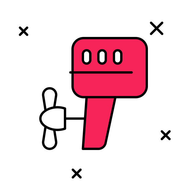 填充轮廓舷外船马达图标孤立在白色背景上。船的引擎。向量图片下载