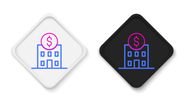 行银行建筑图标孤立在白色背景上。色彩斑斓的轮廓的概念。向量图片下载