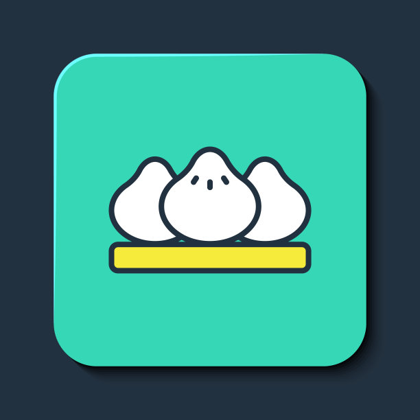 填充轮廓饺子图标孤立在蓝色背景。传统的中国菜。绿松石平方按钮。向量图片下载