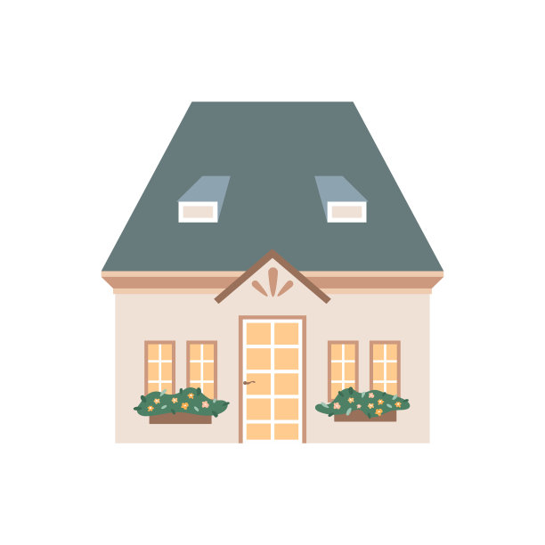 窗下有花坛的小房子。可爱的乡村住宅，适合乡村街道，房地产，房产横幅。图片下载