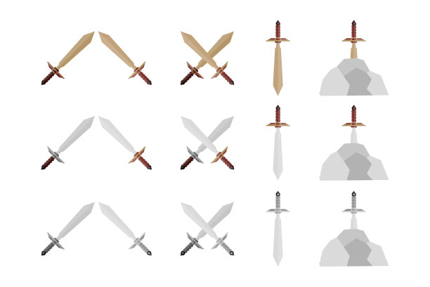 剑、战斗图标、对战、石中剑游戏插画卡通矢量素材图片下载