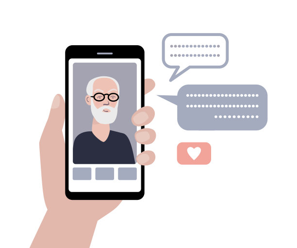 用智能手机的老人。和爷爷视频通话。老年人使用现代科技。图片下载