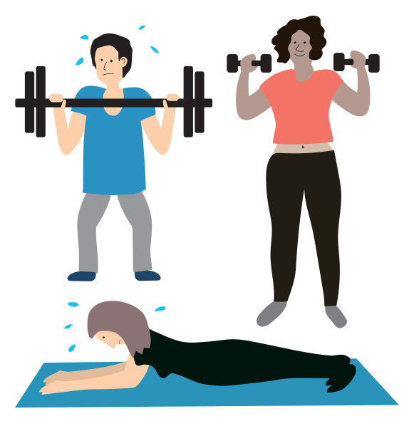 三个混合种族的卡通人物练习锻炼图片下载