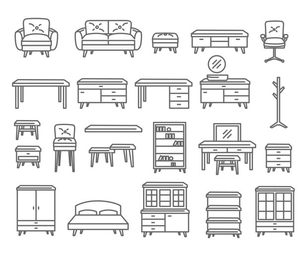 家具细线风格矢量图标收集，设置图片下载