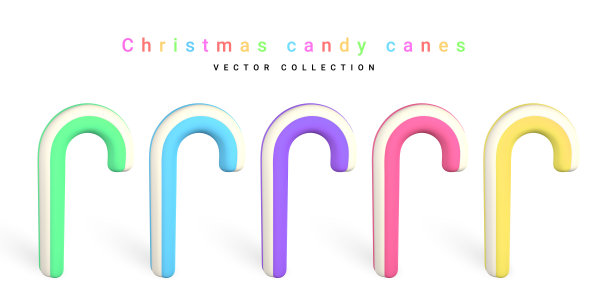 圣诞拐杖糖孤立在白色的背景上。模板为圣诞节或新年贺卡。矢量图图片下载