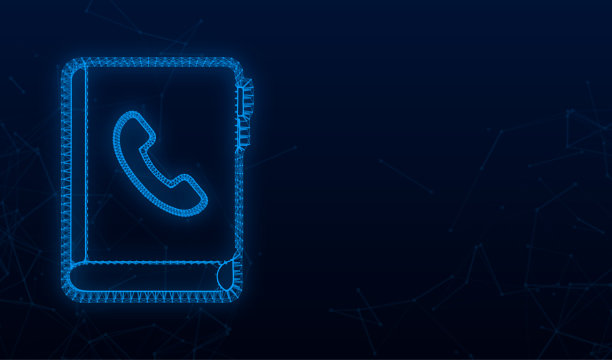平面图标与蓝色的联系簿在黑暗的背景纸设计。电话的象征。向量股票插图图片下载