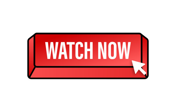 现在观看按钮在白色背景的平坦风格。孤立的矢量图。平面向量插图。图片下载