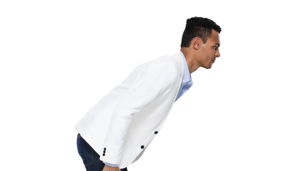 非洲裔年轻男性穿着纽扣衬衫在白色背景前鞠躬图片下载