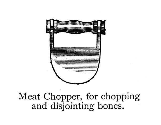 19世纪的厨房用具;剁肉刀切骨头;这是沃恩1860年出版的《烹饪与家政》一书中的版画图片下载