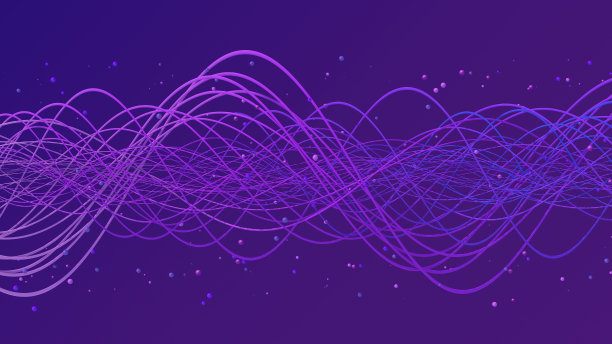 蓝色和紫色的粒子和波浪线。抽象插图，3d渲染。图片下载