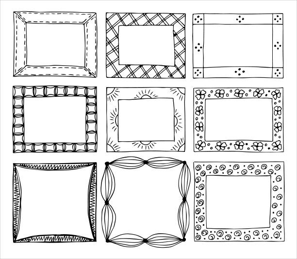 一套矩形框架在手绘涂鸦风格图片下载