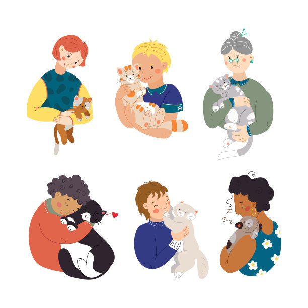 不同年龄，不同国籍的人和他们毛茸茸的成员图片下载