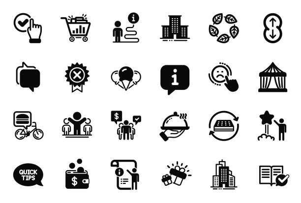 向量集的商业图标相关有机测试，摩天大楼和赢家。向量图片下载