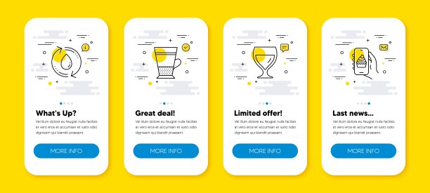 向量集的酒杯，双拿铁和续水线图标设置。向量图片下载