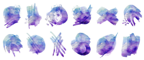 抽象的蓝色水彩画笔形状设置图片下载