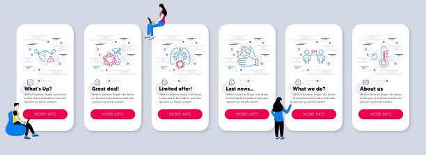 一套医学图标，如社交距离、冠状病毒喷雾剂、冠状病毒肺。向量图片下载