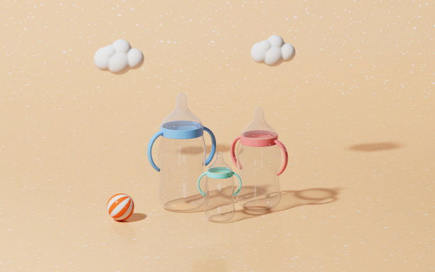 空馈线瓶与橙色背景，3d渲染。图片下载