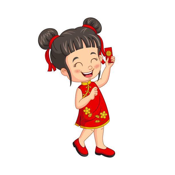 拿着信封的卡通中国女孩图片下载