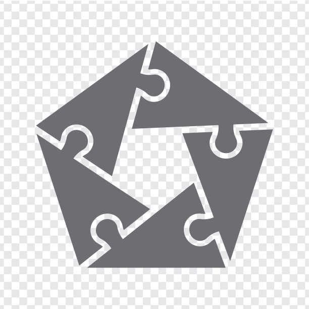 简单的图标多边形谜题在灰色。简单的图标五角大楼谜题的五个元素在透明的背景为您的网站设计，应用程序，UI。EPS10。图片下载