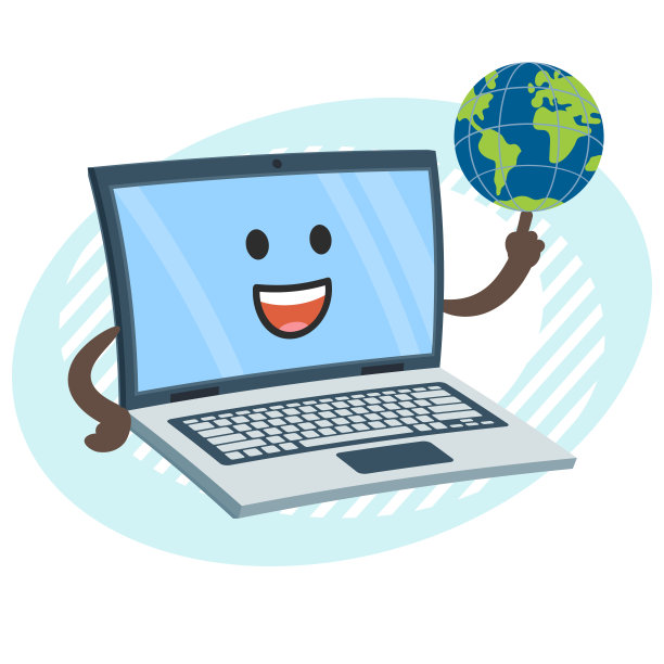 卡通笔记本电脑人物，食指上托着一颗行星图片下载