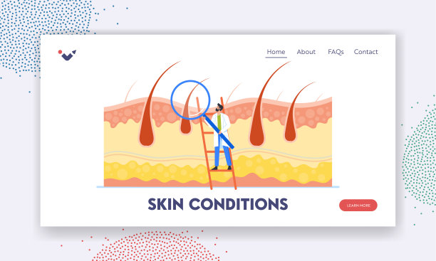 皮肤条件着陆页面模板。微型医生用放大镜检查毛囊和头皮的健康图片下载