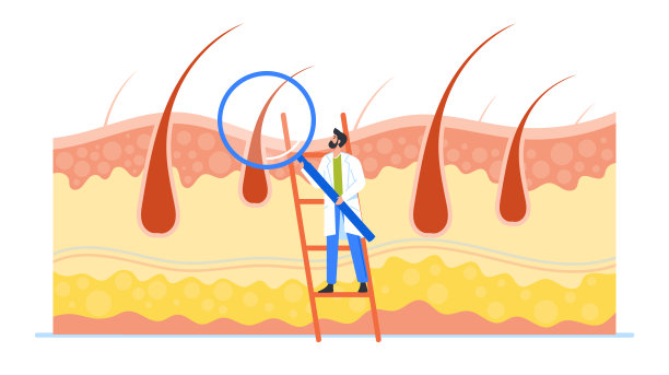 专业的毛发学家概念。用巨型放大镜检查毛囊和头皮的健康状况图片下载