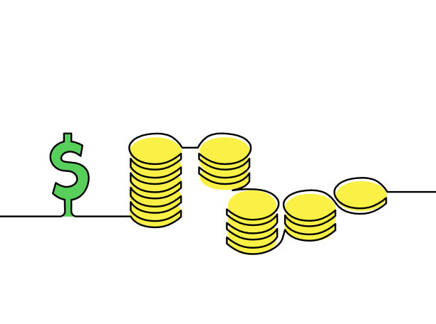 抽象的彩色硬币美元作为连续线画在白色背景上图片下载