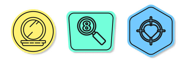将线妆粉与镜、搜索8三月和心放在目标瞄准的中心。颜色的形状。向量图片下载