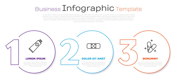 集药膏、膏管、绷带、药片、片剂于一体。业务信息模板。向量图片下载