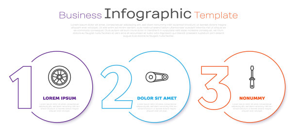 设置线车轮，同步带套件和螺丝刀。业务信息模板。向量图片下载
