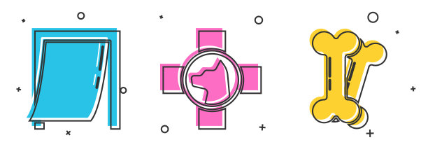 设置门为宠物，兽医诊所符号和狗骨图标。向量图片下载