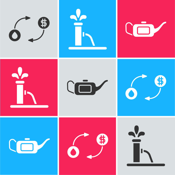 将机油图标设置为“换油”、“油泵或油泵千斤顶”和“油罐”。向量图片下载