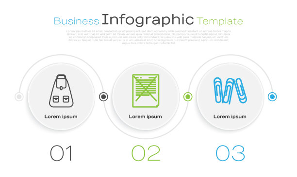 设置线学校书包，试卷与错误的答案调查和回形针。业务信息模板。向量图片下载