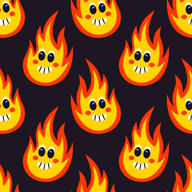 矢量无缝模式与有趣的卡通火人物图片下载