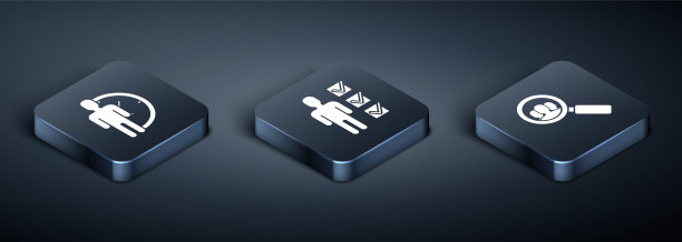 设置等距时间管理，放大镜搜索人和西装男用户图标。向量图片下载