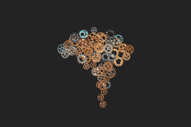 大脑与黑色背景的轮子图片下载