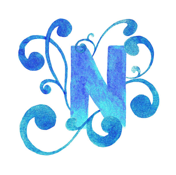 字母表。字母n。Watercolor图片下载