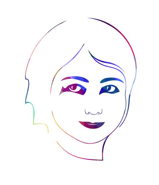 在白色背景上画了一个微笑的十几岁女孩的线性画像。多色简单矢量草图。图片下载