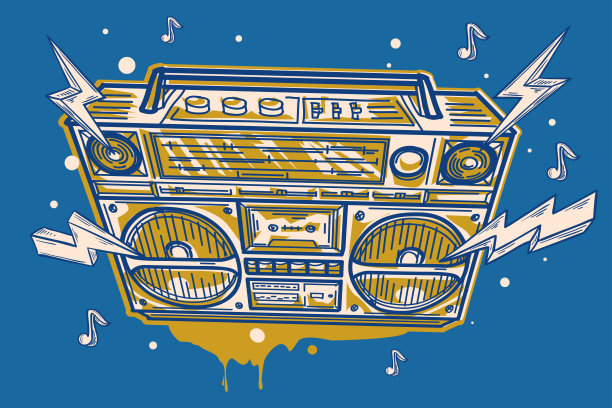 绘制的funky音乐设计- 80年代迪斯科录音机图片下载