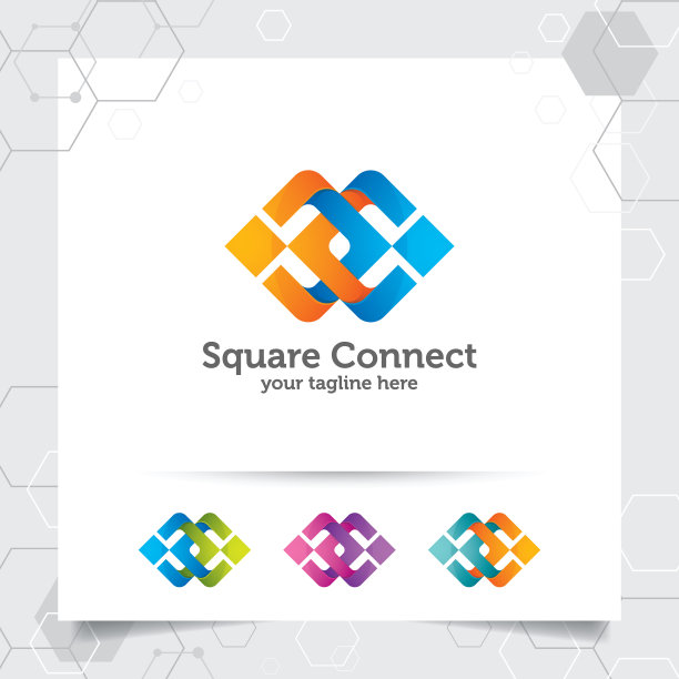 商业金融矢量图标设计与概念链接形状和正方形连接无限符号图标插图。图片下载