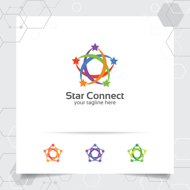 星形图标设计概念，连接循环符号，彩色星形矢量图标，用于金融、会计和咨询。图片下载