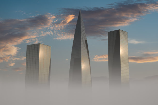 雾蒙蒙的早晨的摩天大楼图片下载