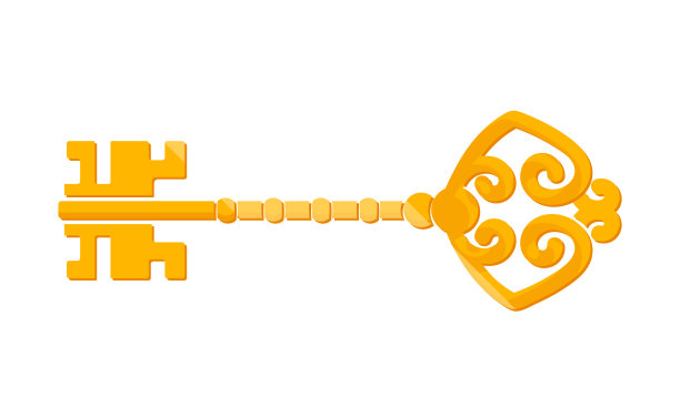 古玩古董金钥匙孤立在白色背景，童话故事，魔术书或游戏Ui元素，资产图片下载