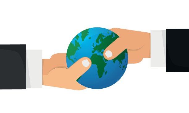 白色背景上的地球之手。合作、关怀、保护的象征。拯救地球。图片下载