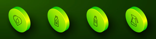 设置等距线心与水滴，瓶，和壶的玻璃图标。向量图片下载