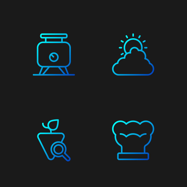 集厨师帽、葡萄、发酵葡萄及日晒雨淋的天气为一体。渐变颜色图标。向量图片下载